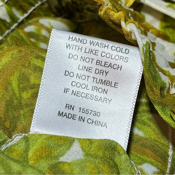 Rose & Olive Floral Sheer Wide Leg Pants Womens Size Medium Green Drawstring - Picture 6 of 11